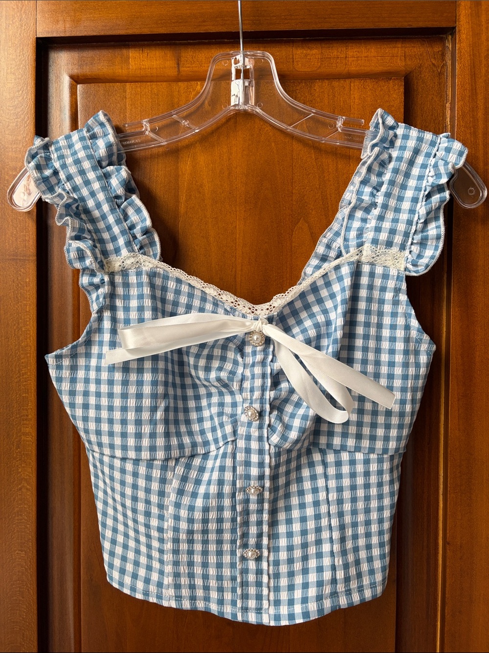 Blue/White Gingham SHEIN Crop Top